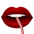 Woman mouth drinking. Red lips and tooth isolated.