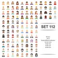 Vector illustration of woman, people, different, profession, human races avatar face icon set. Royalty Free Stock Photo