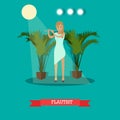 Vector illustration of woman playing flute in flat style Royalty Free Stock Photo