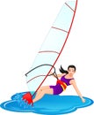 Woman is playing windsurfing