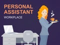 Vector illustration of woman portrait personal assistant with co