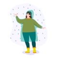 Vector illustration. woman in raincoat in the rain. Walking in the rain