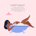 The pregnancy woman relax, take a bath. New mom has got symptoms, discomfort, back pain, distress during pregnancy. Royalty Free Stock Photo