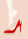 Vector illustration of foot trying red shoe Royalty Free Stock Photo