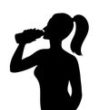 Female silhouette drinking water with bottle Royalty Free Stock Photo