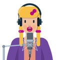 Woman speaking into microphone and wearing headphones Royalty Free Stock Photo