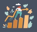 Vector illustration of woman step on success. Level degrees