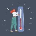 Vector illustration of woman with thermometer in her hands