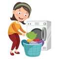 Vector Illustration Of Woman Washing Clothes