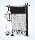 Vector illustration. Woman weaves in ancient loom Royalty Free Stock Photo