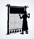 Vector illustration. Woman weaves in ancient loom Royalty Free Stock Photo