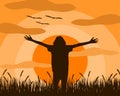 Vector illustration of a woman who is standing extend the arms feel liberated The mood and happy. Royalty Free Stock Photo