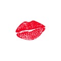 Vector illustration of womans girl red lipstick kiss mark isolated on white background. Valentines day icon, sign