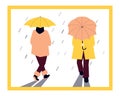 Vector illustration of women in autumn warm clothes with umbrellas