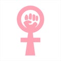 Vector illustration women resist symbol. Raised fist icon. Female gender and feminism