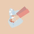 Vector illustration of women\'s hands washing. Women\'s hands with red manicure with a diamond ring. Royalty Free Stock Photo