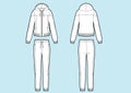 Vector illustration of women`s sport suit. Sweatshirt and pants. Front and back views