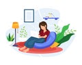 Vector illustration Women work and relax at home