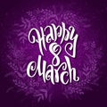 Vector illustration of womens day card with lettering - happy 8 march, frame from doodle branches Royalty Free Stock Photo