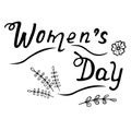 Vector illustration. Womens Day lettering isolated on white background. Greeting card with decorative elements