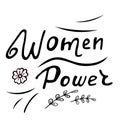 Vector illustration. Womens power lettering isolated on white background. Greeting card with decorative elements