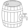 Wooden barrel. Keg of beer. Sketch. Fresh foamy drink. Vector illustration. Isolated background. Coloring book for children. Royalty Free Stock Photo