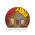 Vector Illustration Wooden Bungalow in Flame