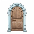 Cartoon Door Illustration With Arched Window In Medieval Style