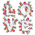 Vector illustration of word Love decorated with flowers.