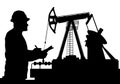 Vector illustration of Worker and Oil Pump silhouettes