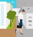 Vector illustration. Worker, woman, was fired. Staff reductions due to the financial crisis.