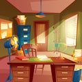 Vector illustration of working space, study room interior. Desktop, place of agency, concept for education, workplace.