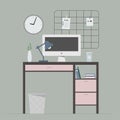 Vector illustration of workplace home interior decor.