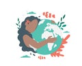 Vector illustration of World Environment Day. Girl holding Earth globe in her hands Royalty Free Stock Photo