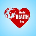 Vector Illustration of World health day concept text design with Earth globe and heart.