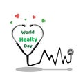 Vector illustration of world healthy day, 3d vector image of stethoscope and love medical theme Royalty Free Stock Photo
