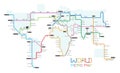 Vector illustration of a world map designed as a subway map