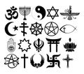 Vector illustration of world religious and faith symbols clipart. Silhouette sign set of belief.