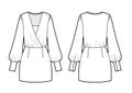 Vector illustration of wrap mini dress. Front and back. Women`s clothes