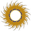 Vector illustration of a wreath of spikelets of wheat with the Ukrainian flag isolated on a white background with space for your
