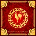 A vector illustration year of rooster design for Chinese New Year celebration. Card with Gold Chicken