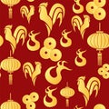 A vector illustration year of rooster design for Chinese New Year celebration. Card with Gold Chicken Royalty Free Stock Photo