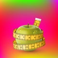 Yellow fresh apple, green measuring tape. Diet Royalty Free Stock Photo