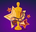 Vector illustration of yellow cinema award with stars and film