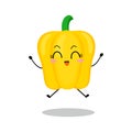 Vector illustration of yellow paprika character with cute expression, kawaii, chili pepper, happy jump Royalty Free Stock Photo