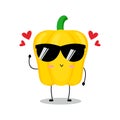 Vector illustration of yellow paprika character with cute expression, kawaii, chili pepper, lovely sunglasses Royalty Free Stock Photo