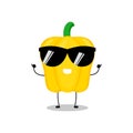 Vector illustration of yellow paprika character with cute expression, kawaii, chili pepper, smile, sunglasses Royalty Free Stock Photo