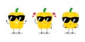 Vector illustration of yellow paprika character with cute expression, kawaii, chili pepper, sunglasses, cool Royalty Free Stock Photo