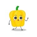 Vector illustration of yellow paprika character with cute expression, kawaii, chili pepper, walk, enjoy, smile Royalty Free Stock Photo