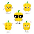 Vector illustration of yellow paprika character with various cute expression, kawaii, chili pepper, happy Royalty Free Stock Photo